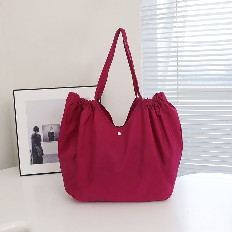 Solid Color Large Capacity Folding Shopping Bag Environmental Protection Portable