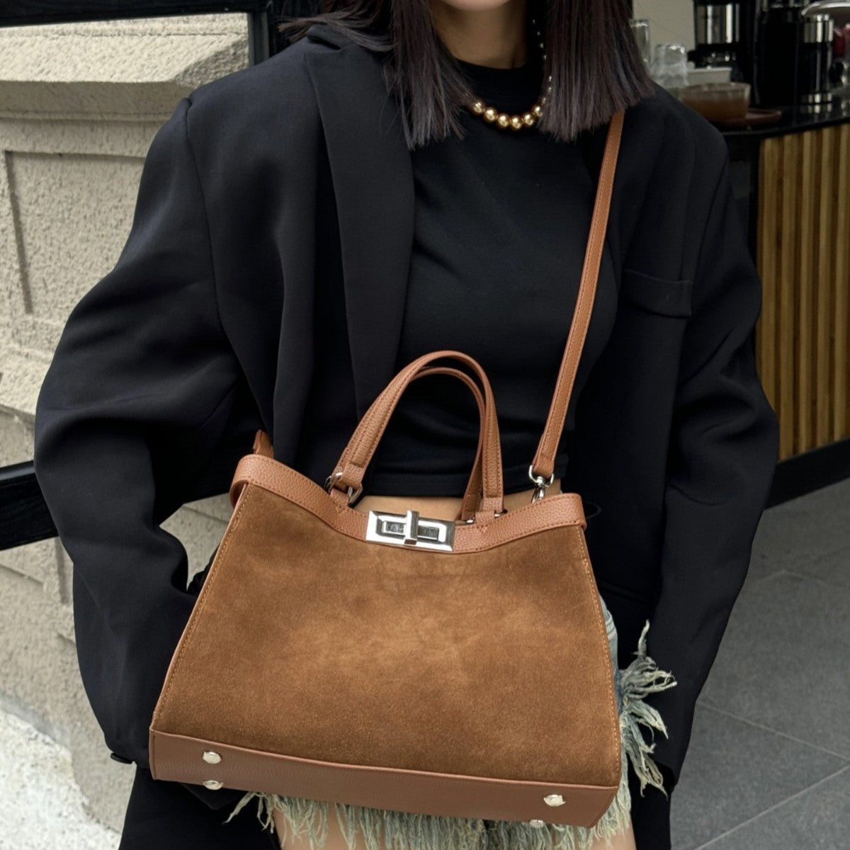 Frosted Cowhide All-match Commuter Shoulder Messenger Bag