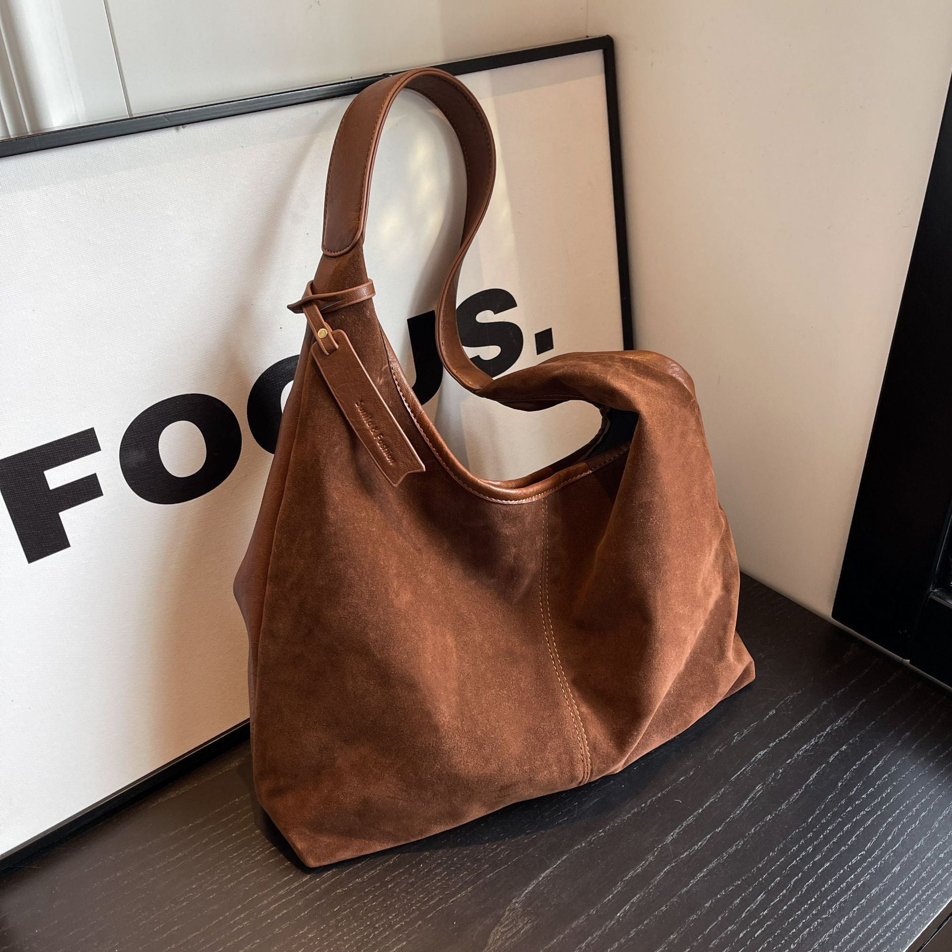 Retro Suede Stitching PU Shoulder Bag